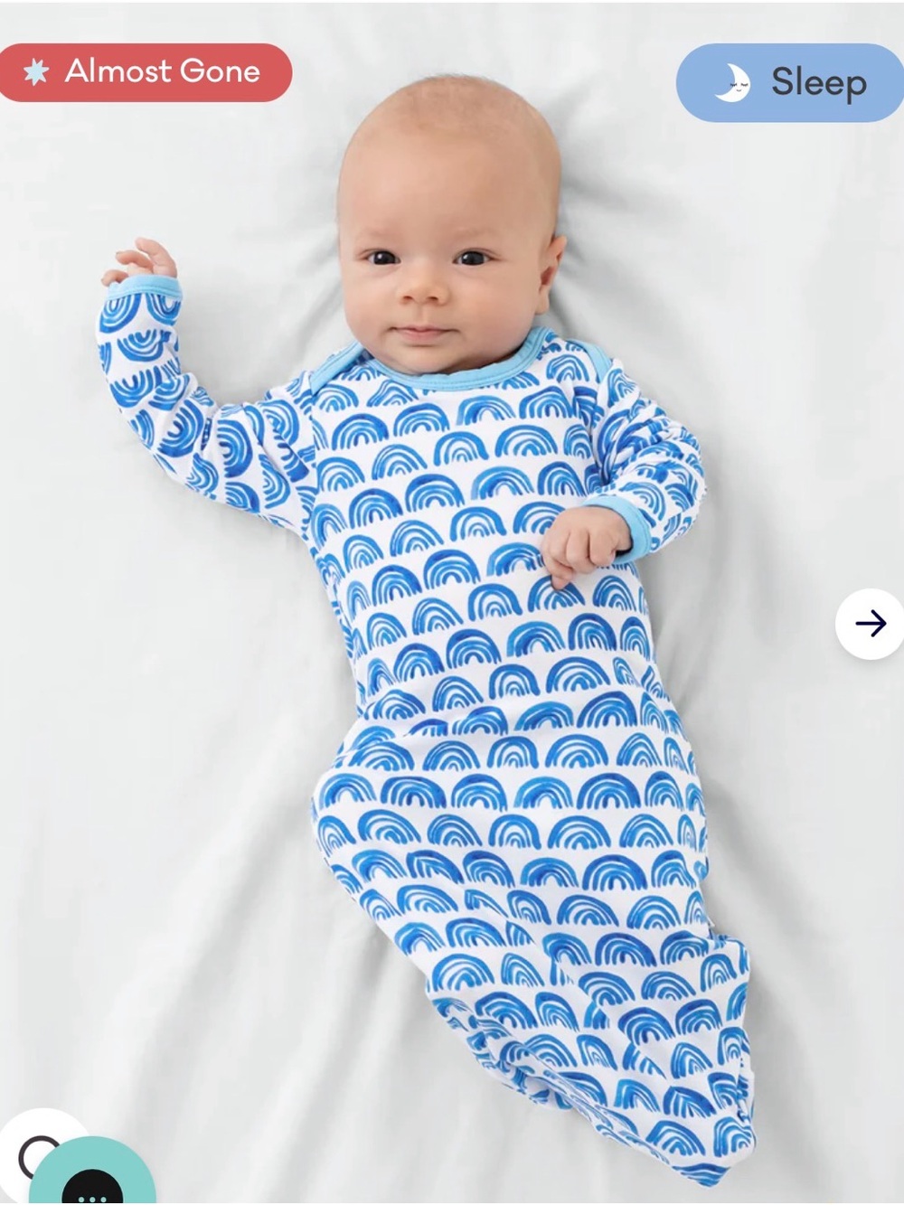Little Sleepies Blue Rainbow Newborn Gown with Teal Trim